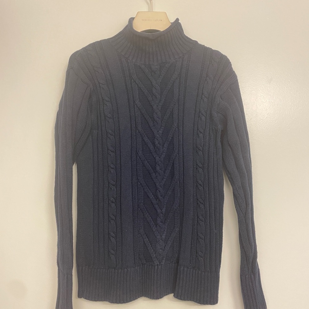 J. Crew Navy Roll-neck Cable-Knit Chunky Sweater - XS